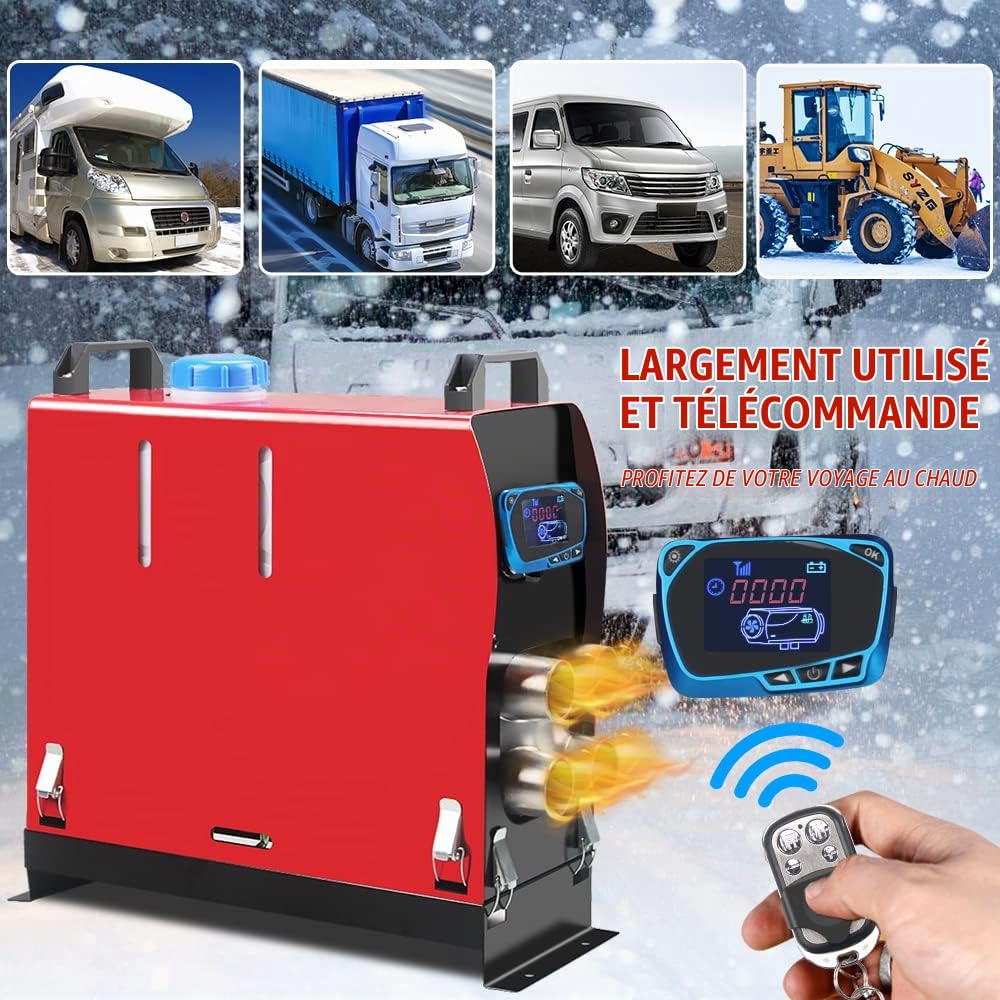 Anbull Chauffage de Voiture d'air diesel 12v 8kw Réchauffeur de voiture d'air (Avec écran LCD bleu & 4 sortie d'air) Préchauffage du moteur de la voiture garée