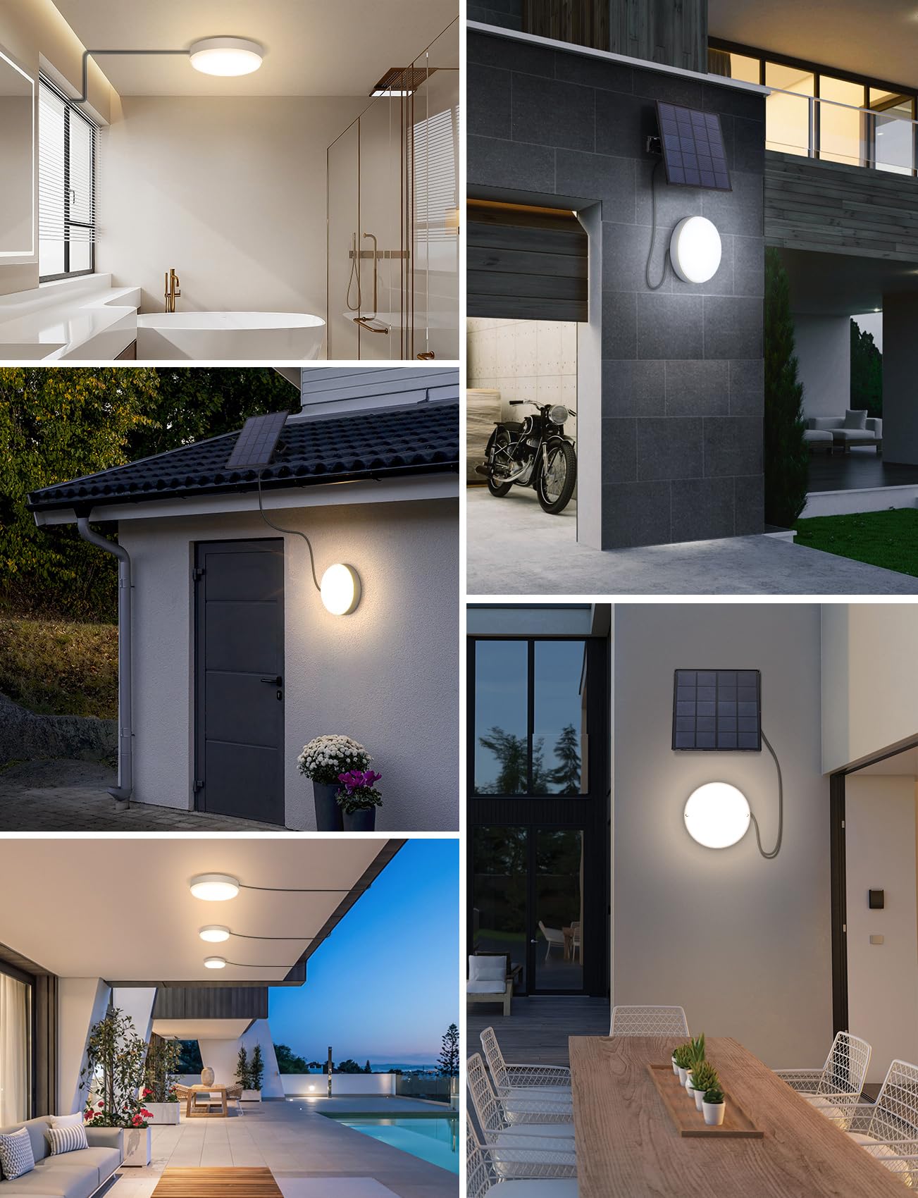 Aigostar Zewnętrzne lampy solarne 50 W, LED, z pilotem zdalnego sterowania, IP65, regulowana temperatura barwowa 3000 K/4000 K/6500 K, lampa sufitowa do użytku wewnątrz i na zewnątrz, z kablem o