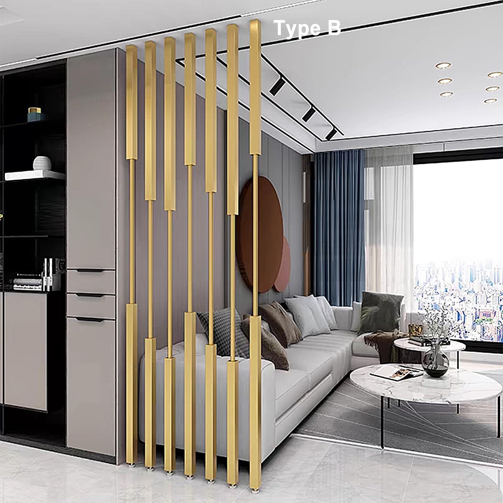 Freestanding Raumteiler Sichtschutz aus MetalllamellenModern dekoration & Trennwand für Zuhause effektive Privatsphäre stilvoll und funktional.