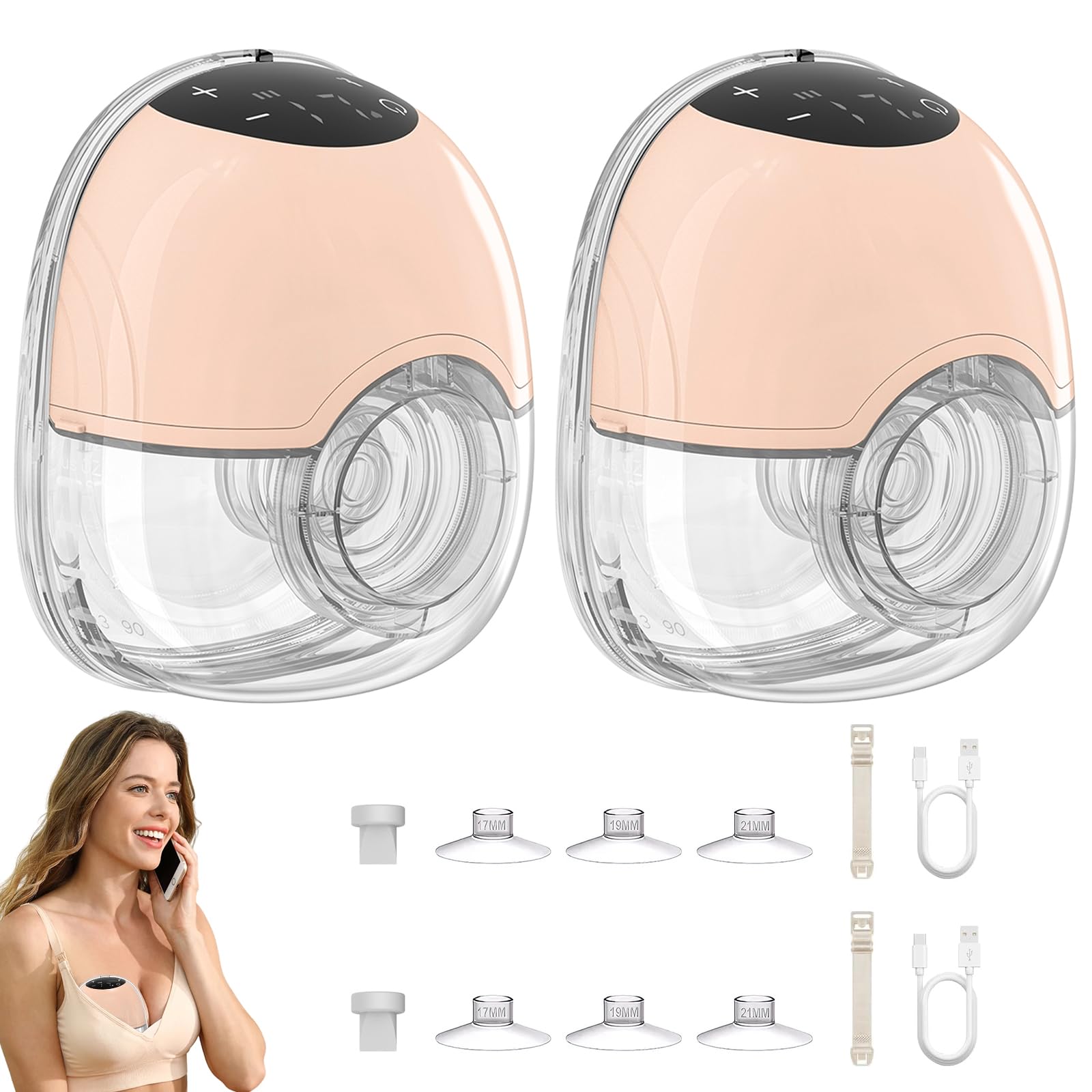 2 Stück Milchpumpe Elektrisch, 4 Modi und 12 Stufen Handsfree Milchpumpen, Tragbar Elektrische Milchpumpe Schmerzlos Starke Absaugung Geräuscharm Leckage Verhindern mit 17/19/21MM Flansche