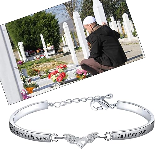 Miniatura 7 de LQRI Pulsera conmemorativa para la pérdida de un miembro de la familia, regalo My Guardian Angel Lives in Heaven I Call HimHer Grandpa Son Grandma