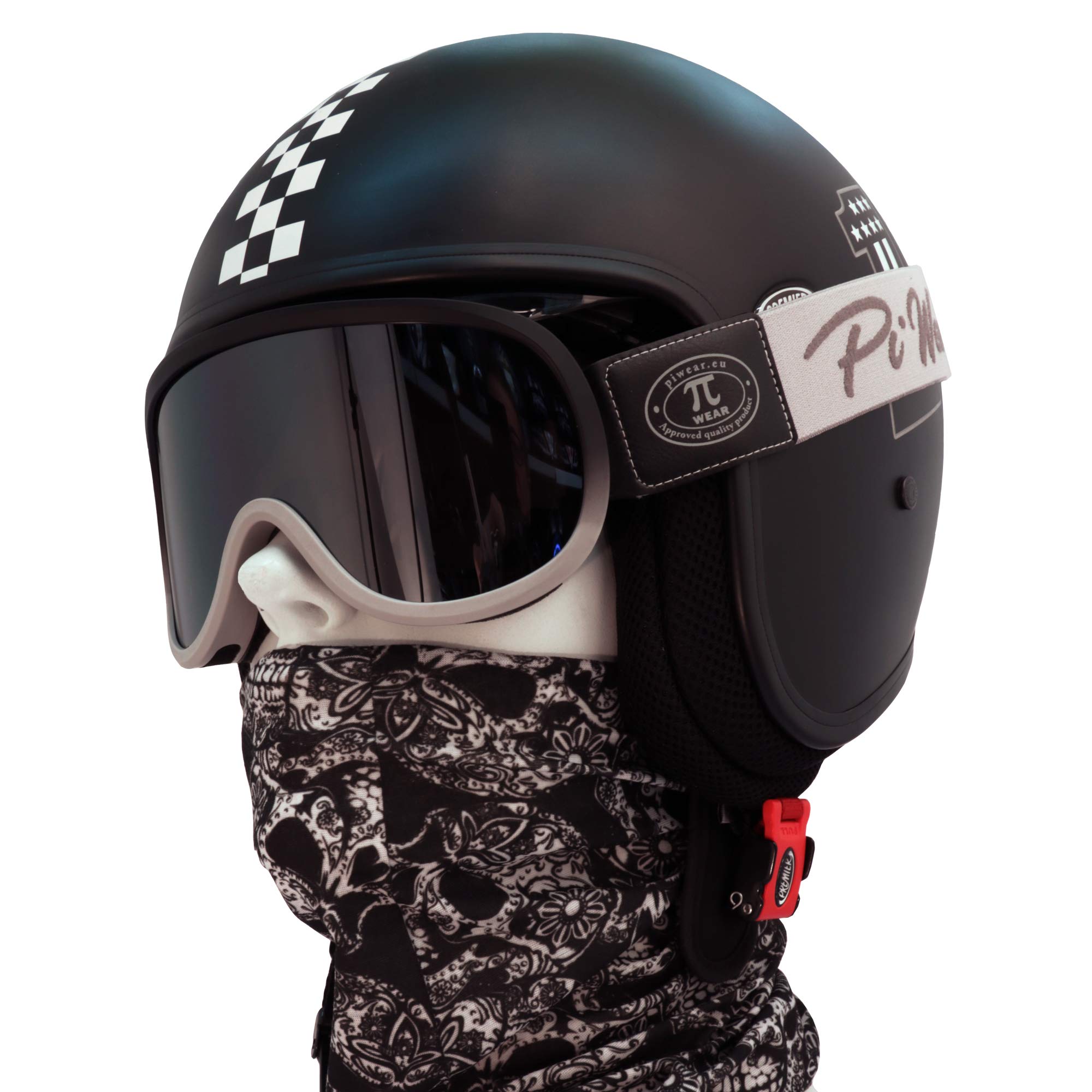 PiWear® Arizona - Occhiali da moto con montatura marrone e beige, con logo nero e vetro marrone sfumato, stile retrò, per portatori di occhiali, imbottiti, anti-appannamento