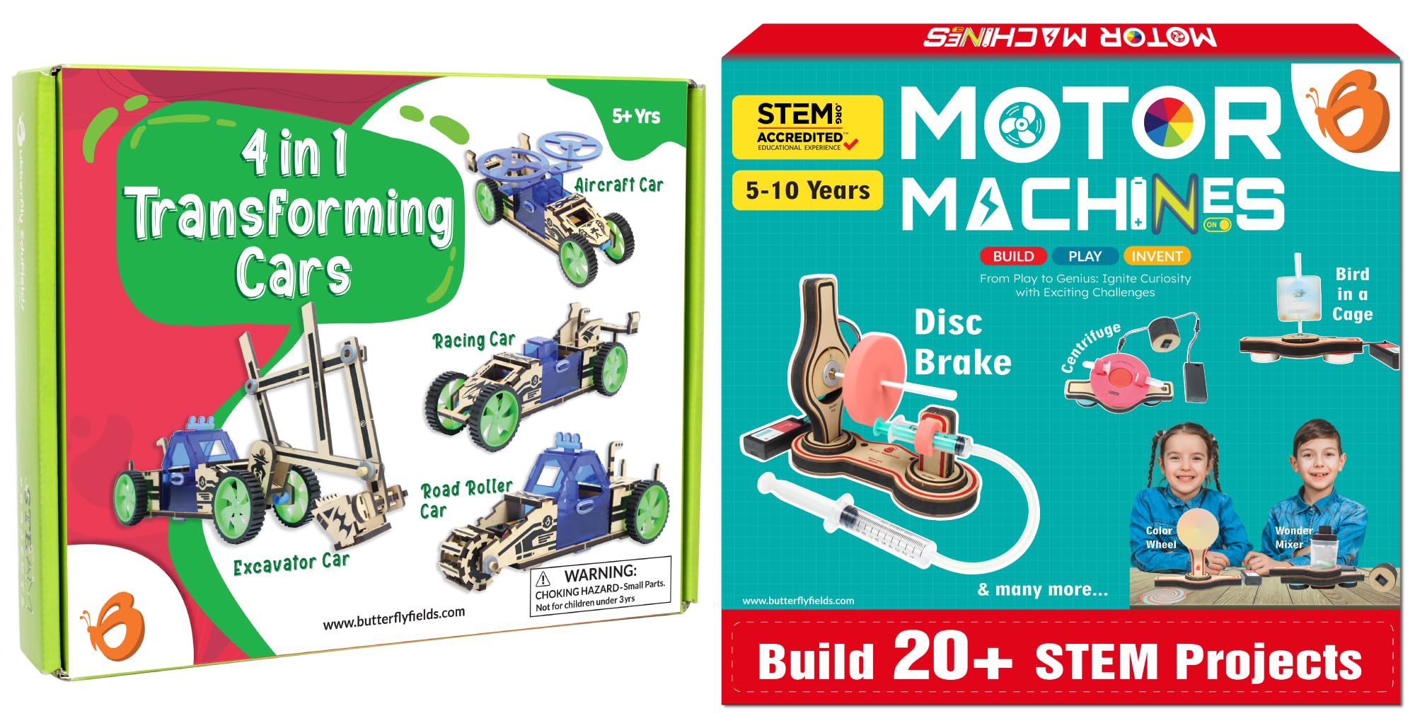 ButterflyEdufields 4in1 STEM Building Car Kits for Kids & 20+ STEM Projects for Kids Ages 6 8 10 Years Boys Girls