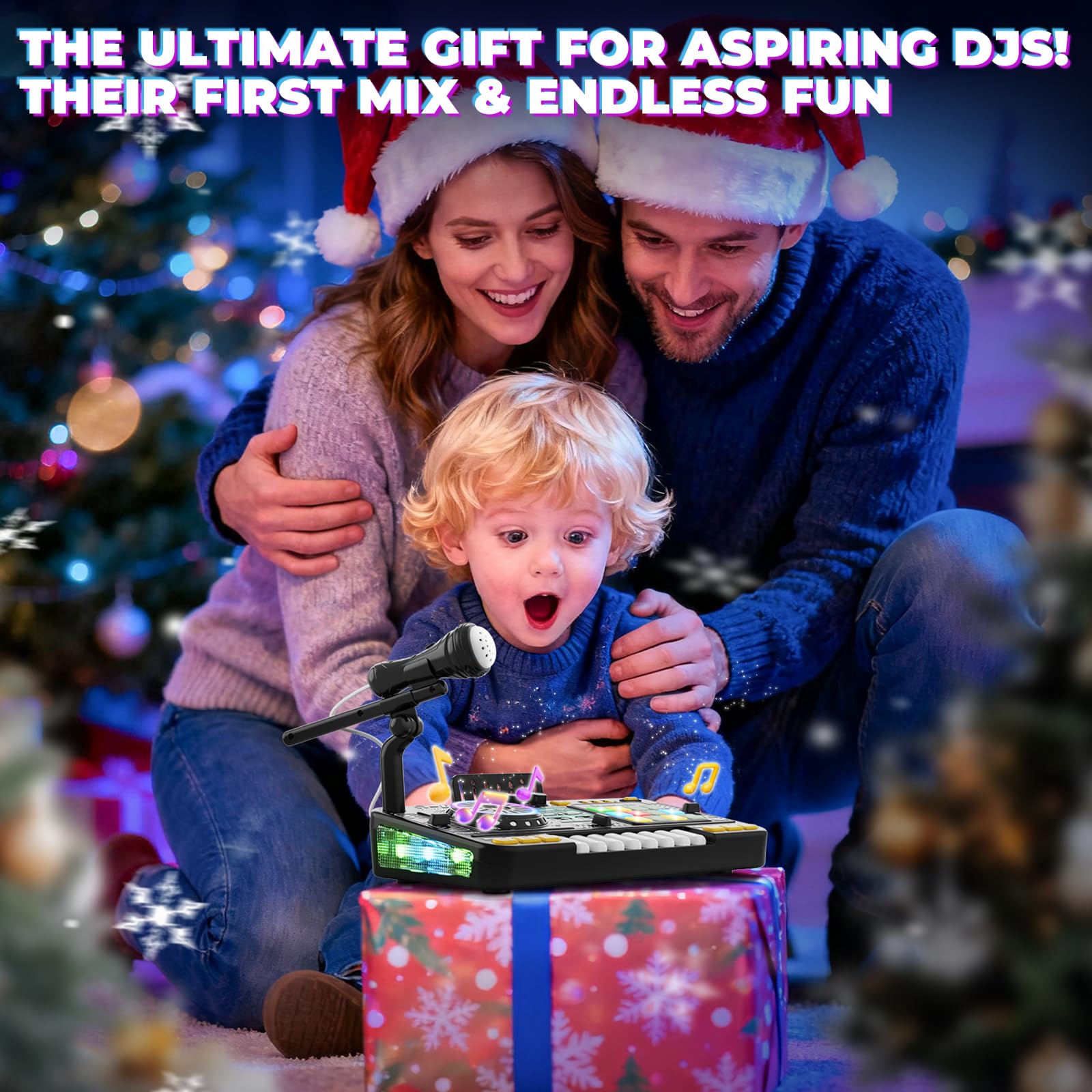 DJ Mischpult DJ Pult für Kinder 3-10 Jahre DJ Controller DJ Mixer Musikinstrumente mit Mikrofon 100+ Soundeffekten Licht Akku, Geschenk Spielzeug für DJ-Anfänger Jungen Mädchen 3 5 6 7 8 9 10 Jahre