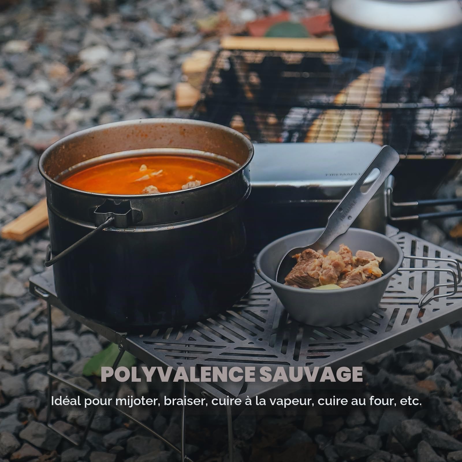 Fire-Maple Antarcti Pot de Camping en Acier Inoxydable 1,8L avec Panier Vapeur – Poignée Pliable pour Feu de Camp
