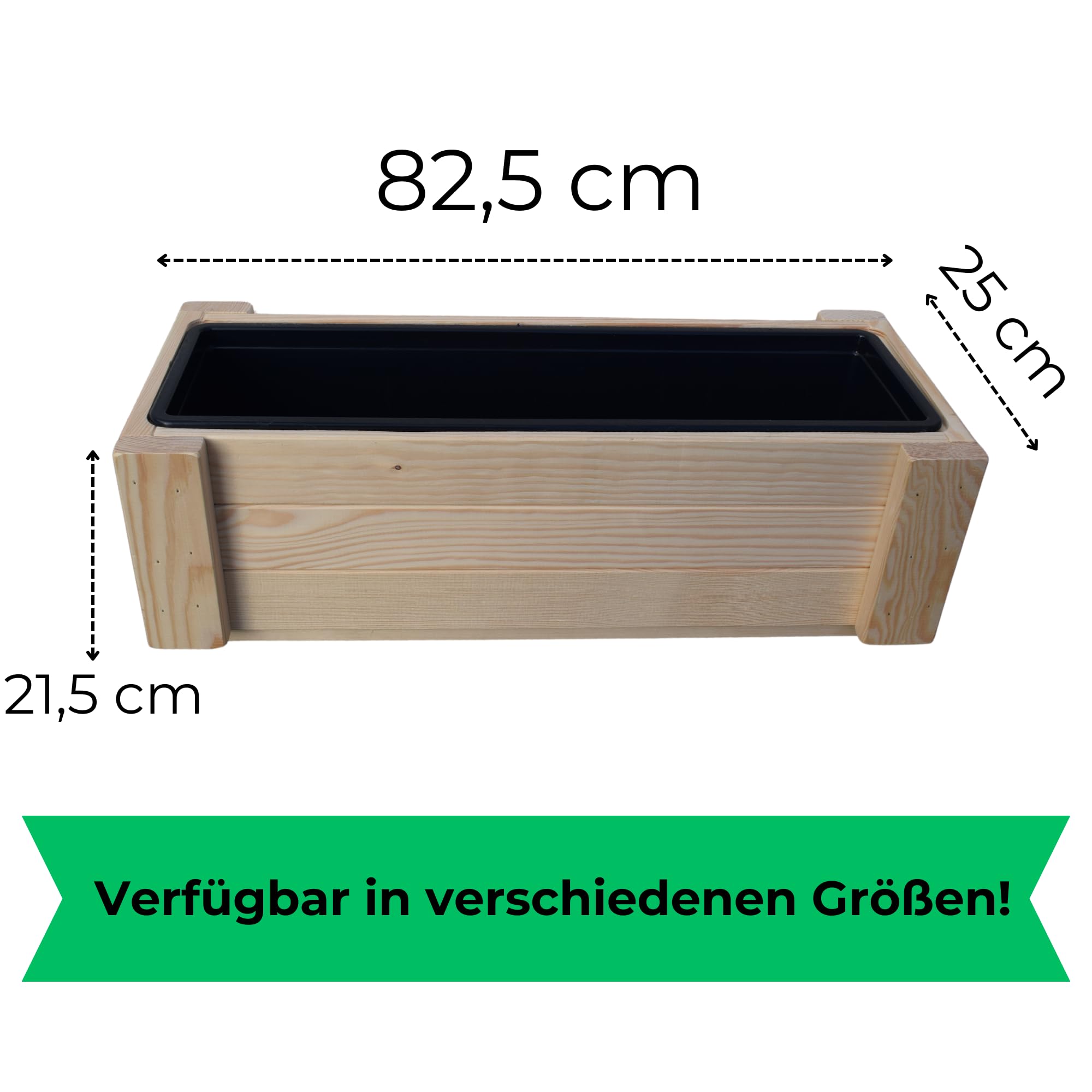 Holz Pflanzkübel Groß Außen 82,5 x 21,5 x 25 cm Pflanzkasten Blumenkübel Outdoor Rechteckig Blumenkasten für Garten Balkon und Terrasse Rohholz