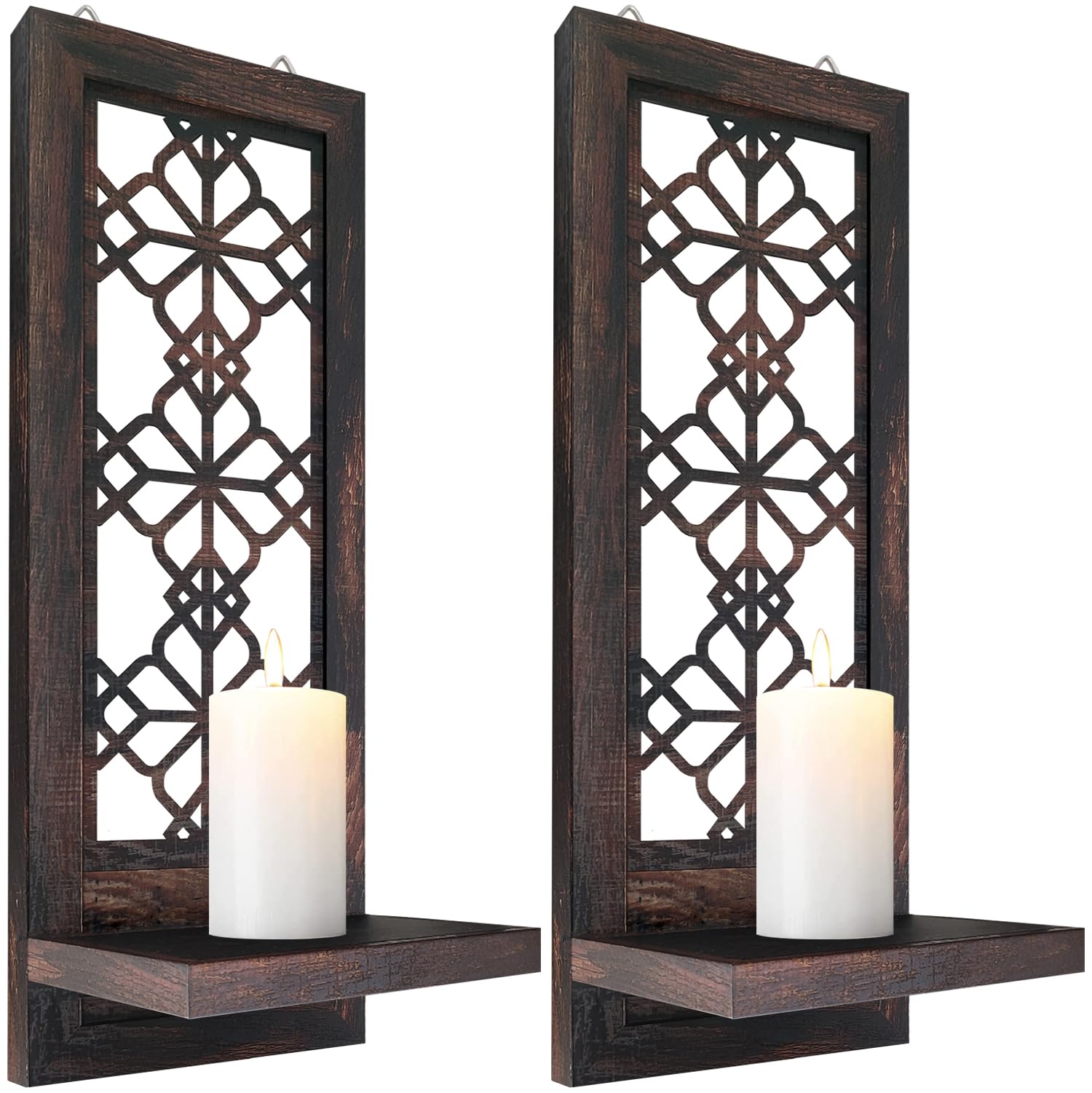 ZOLAPI Set of 2 Candle Sconces, Farmhouse Accent Wall Sconce, Caramel Color Candle Holder Wall Decorations for Home Décor, Living Room, Dining Room.(15 x6 in)