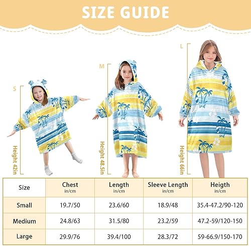 Miniatura 3 de Summer Windsurf Wearable Blanket Hoodie for Kids, 3-14 YR Girl Boy Sherpa Blanket Sweatshirt With Pocket
