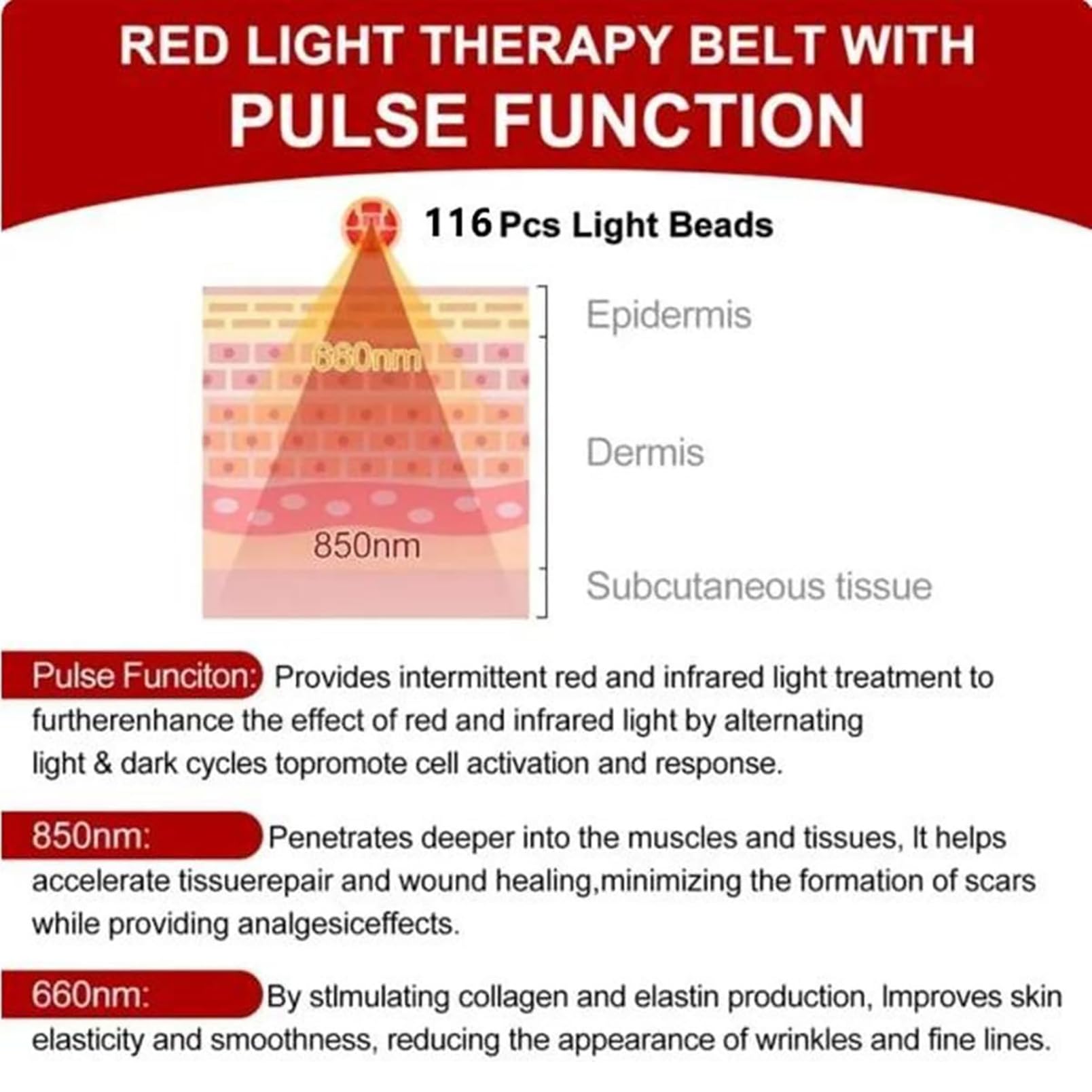Almohadilla De Terapia De Luz Roja, Envoltura De Luz Roja De 660 NM Y 850 NM con Ajuste De Temporizador, Almohadilla Multifunción para Aliviar El Dolor, para Espalda, Hombros, Cuello