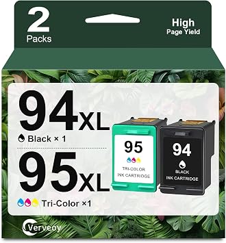 94/95 Ink Cartridges Combo Pack Replacement for HP Ink 94 95 C8765WN C8766WN Compatible for HP Deskjet 460 5740 6540 Officejet 7310 150 7410 Photosmart 8450 PSC 1610 Printer 1 Black, 1 Tri-Color