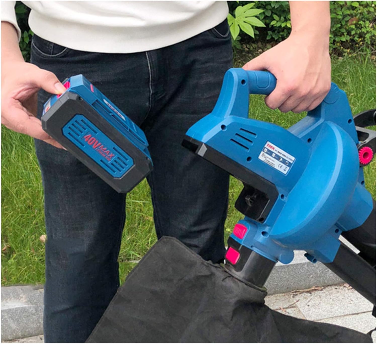 Convenient 3-in-1 Garden Blower Cordless 40V Electric Leaf Blower and Vacuum & Shredder Lightweight 5-Speed Control with Large 45L Bag (Color : B-2.0Ah)