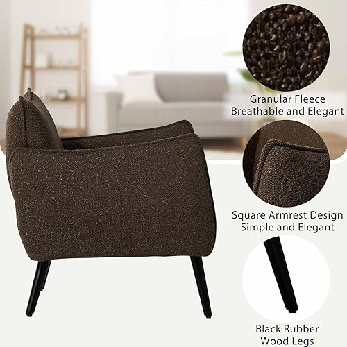 Miniatura 4 de Sepnine Modern Accent Chair,Comfy Granular Flannelette Living Room Club Chair with Solid Wood Legs,Upholstered Reading Armchair for Bedroom