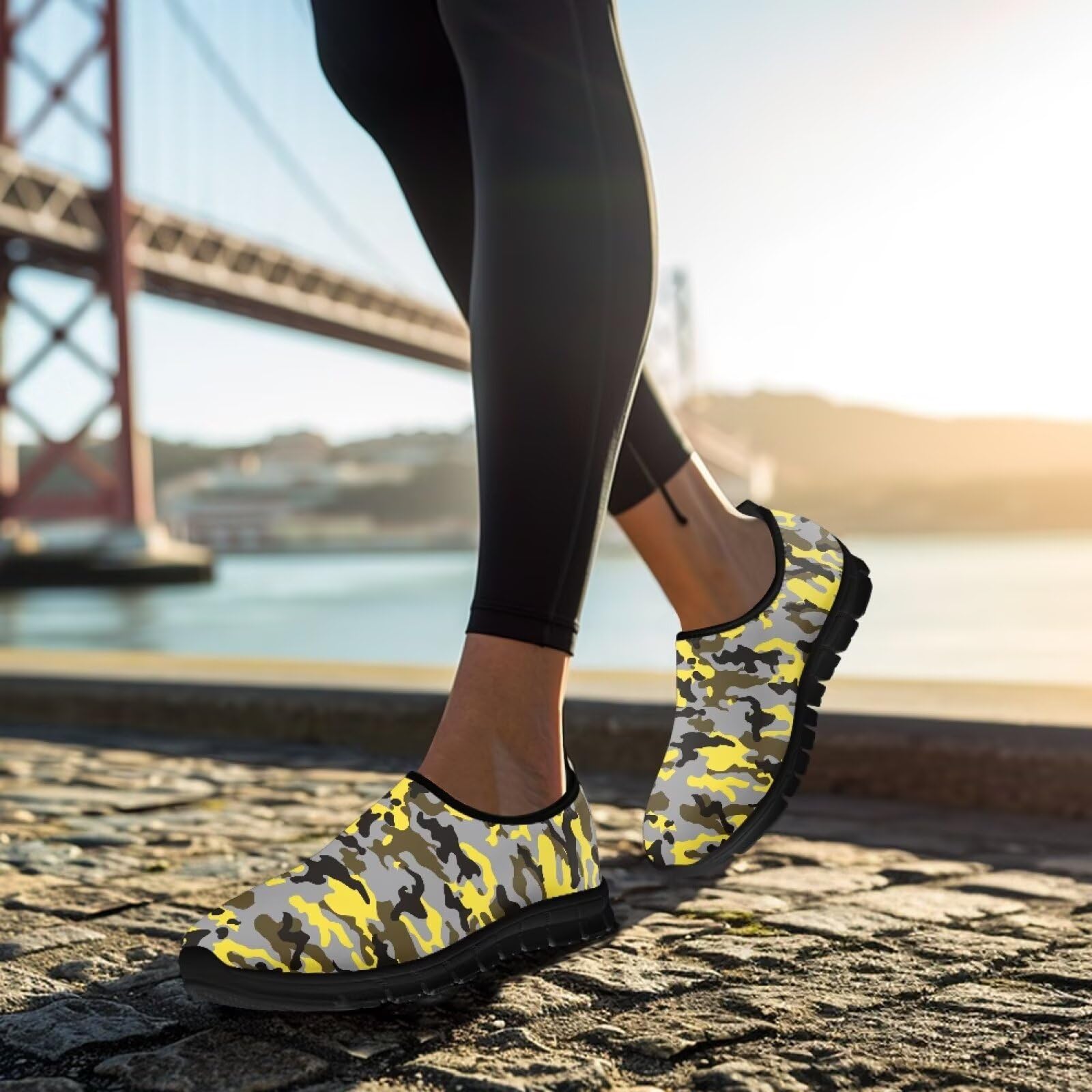 Męskie buty do biegania w mieście, lekkie podparcie łuku, oddychające mokasyny na rower, kemping, spacery, czarna podeszwa, moro, 40 EU