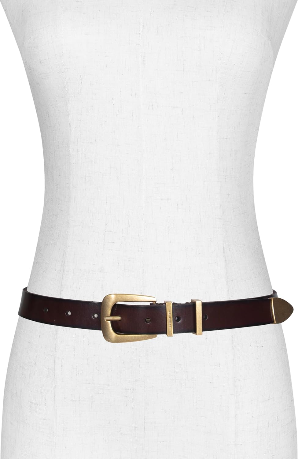AllSaints Women's 1 Inch Leather Belt With Western Buckle, Metal Keepers & Tip, Adjustable Sizing