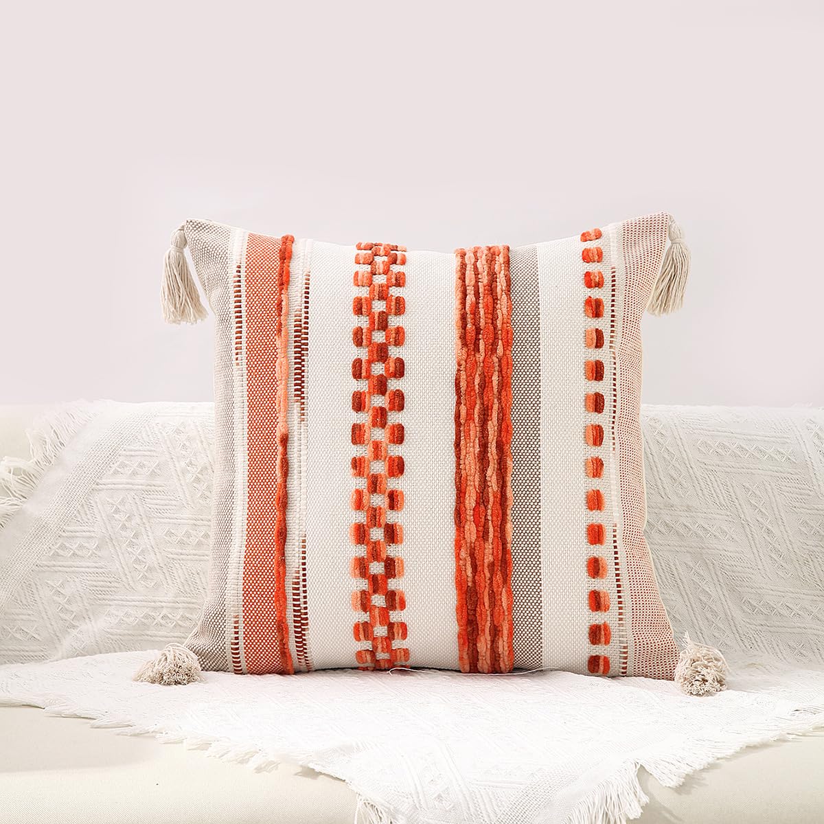2 Pcs Boho Chenille Throw Pillow Covers Square Pillow Cases, 18x18 Inch