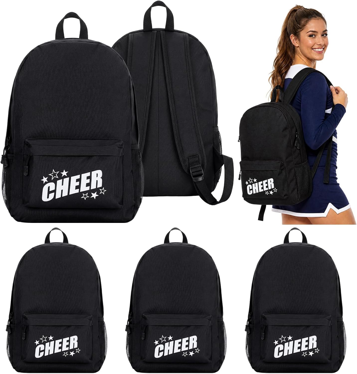 Cheer Backpack, Cheerleader Team Gifts, 1 Pack, Black | Sports Team Spirit Bag, Cheer Practice Competition Backpack, Adjustable Straps Bookbag, Lightweight Cheerleading Favor Gifts