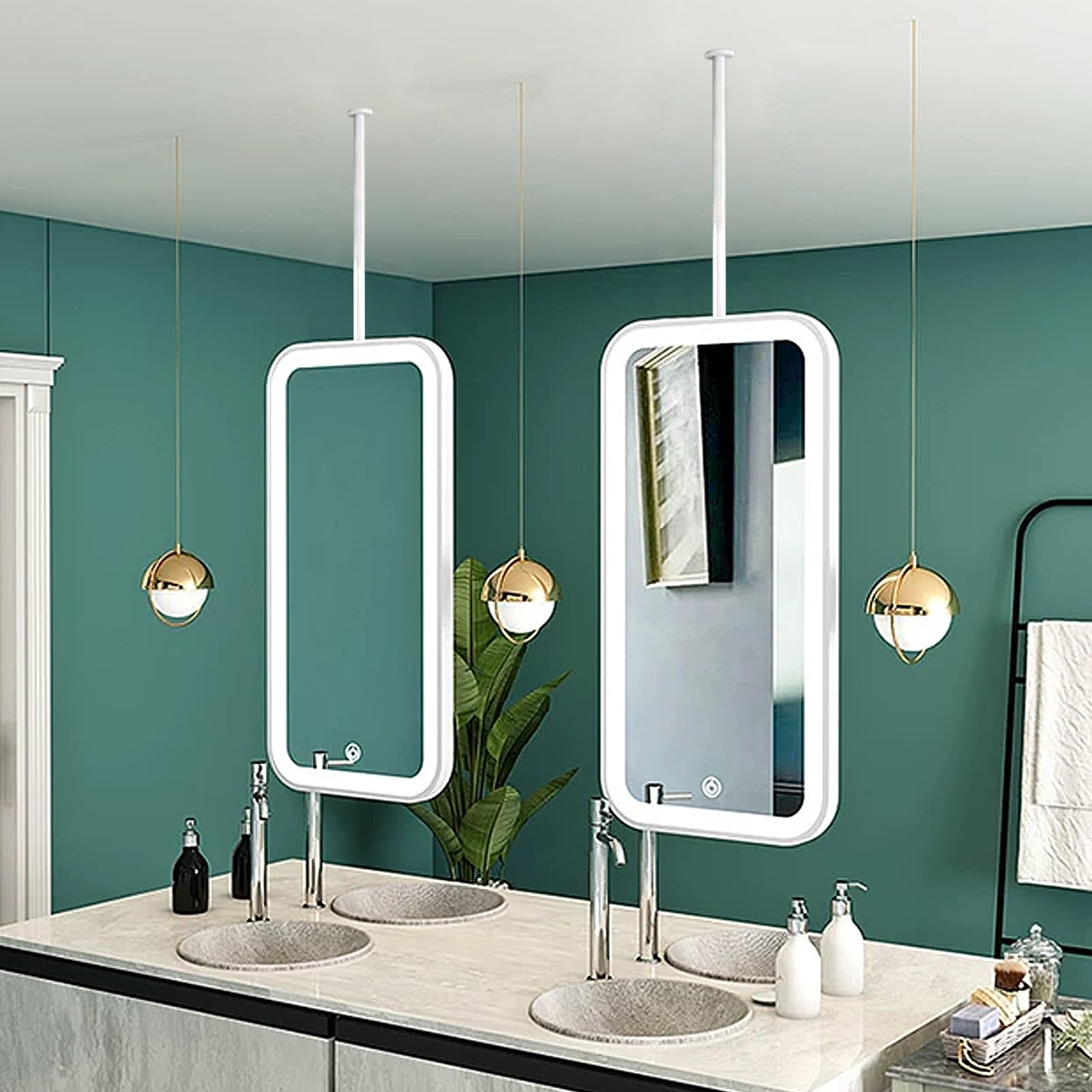 FGXHHS White Metal Framed Ceiling Mirror｜Large Wall Mirror LED s with Light｜Ceiling Hanging Vanity for Washrooms Apartment Home Décor(40cmx60cm)
