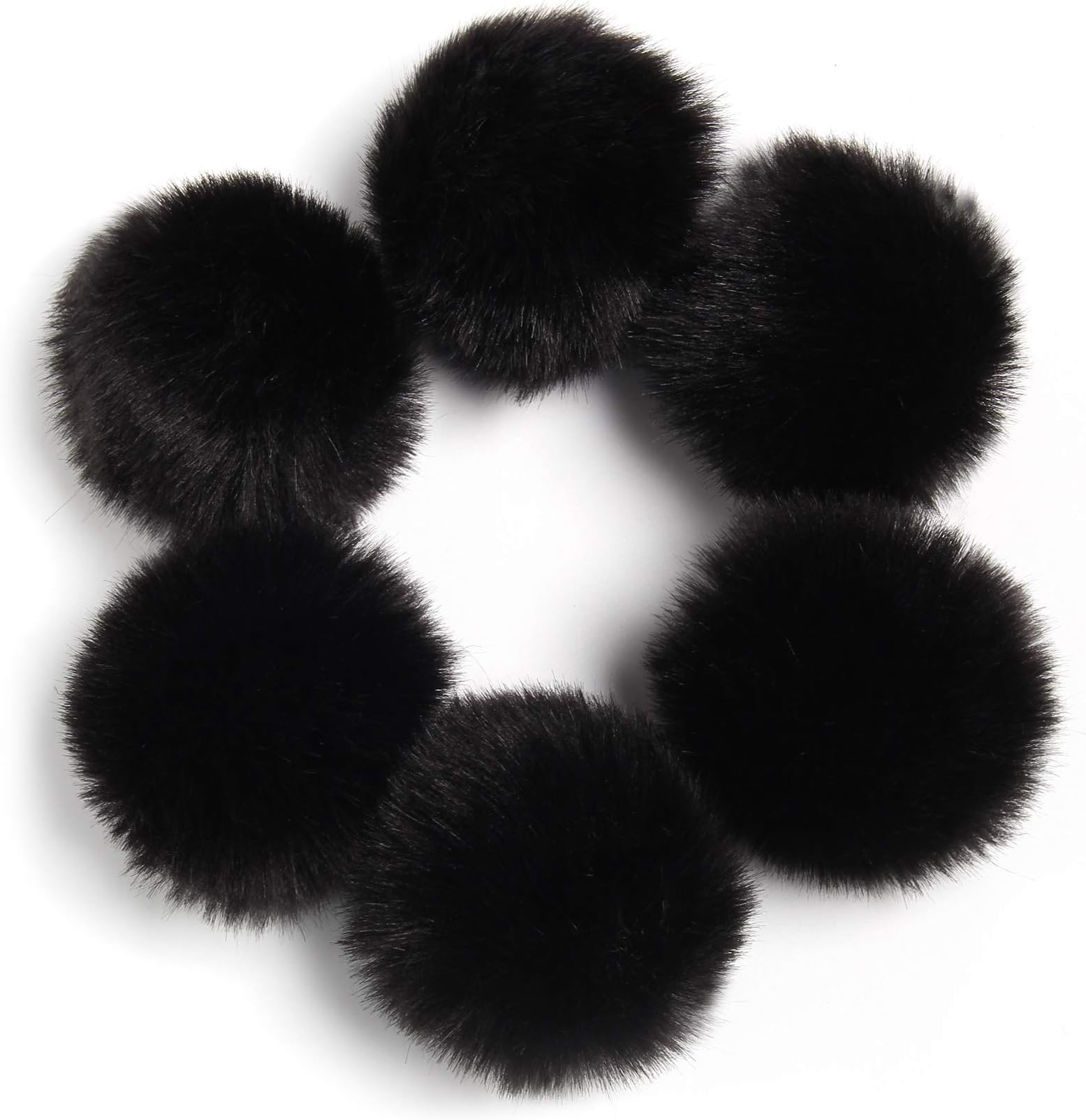 Fluffy Faux Fur Pompom Ball with Tiny Cord for Hat Shoes Garment Accessories 2.8in Pack of 6pcs Black