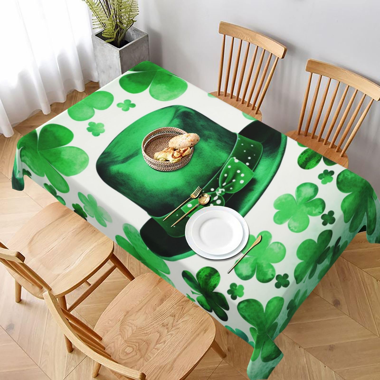 WPKJU Happy st Patrick's Day Printed Tablecloth 60x90 in Water Resistant Table Cover Washable Rectangle Table Cloth for Dining Tables
