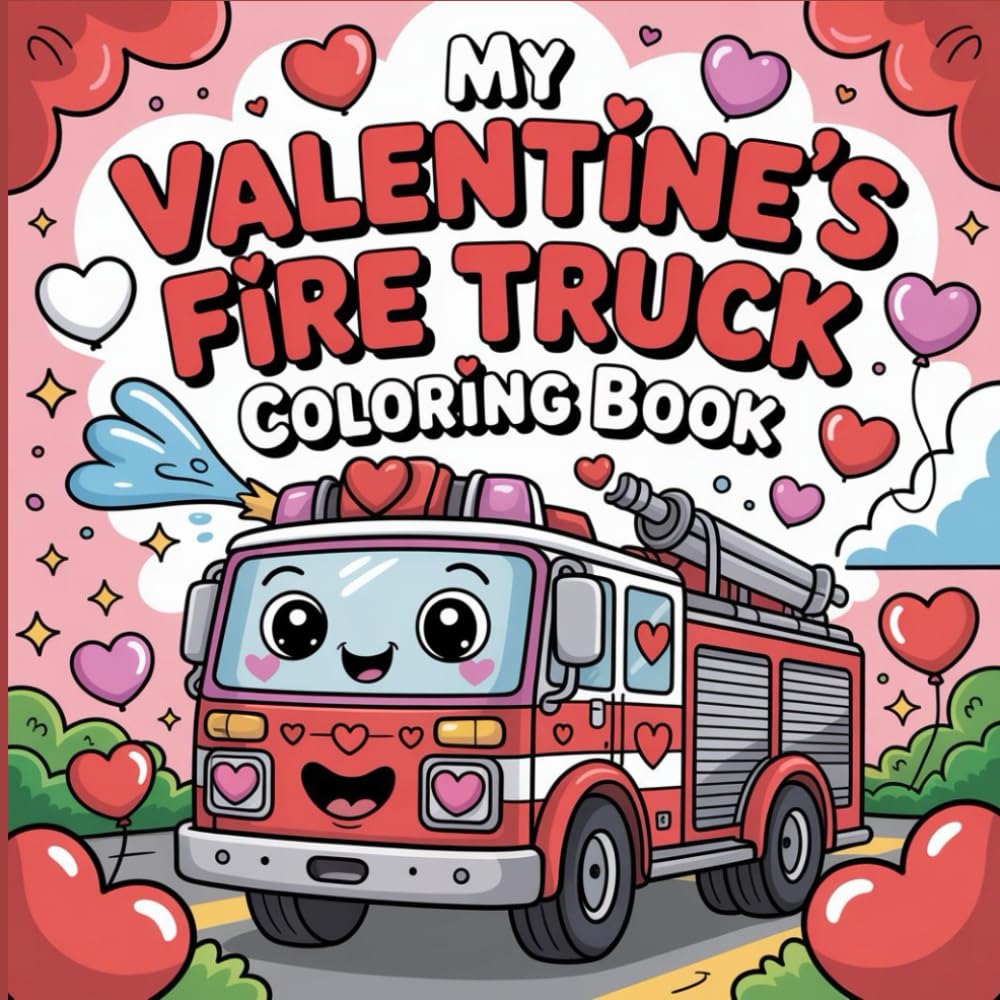 My Valentine’s Fire Truck Coloring Book: Cute Fire Trucks, Firefighters & Heart-Filled Fun | Easy Coloring Pages for Kids