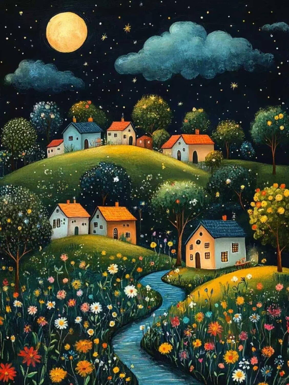 Rqwybcaxn C Bead Embroidery Kits Big Trees And Houses 40X50cm