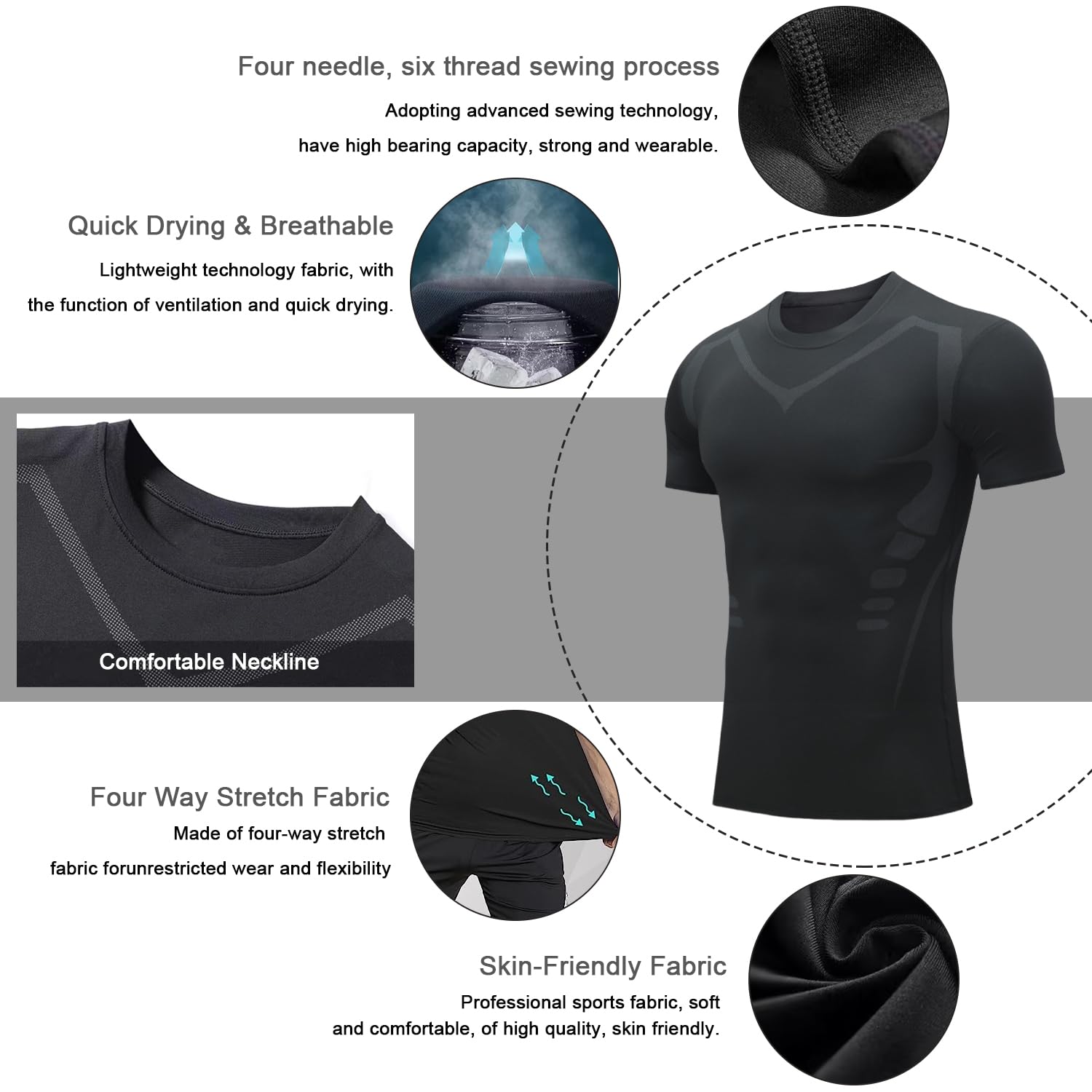 Camisa de Compresión Hombre Manga Corta para Running Deportiva Camiseta Camiseta Ajustada de Secado rápido para Hombres Fitness