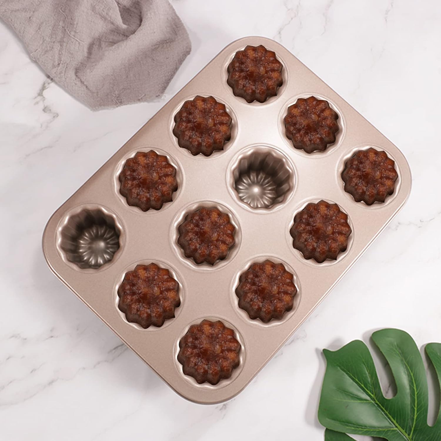 Carbon Steel 12-Cavity Non-Stick Canele Mold Cake Pan, Gold