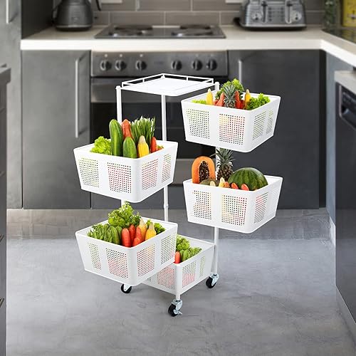 Miniatura 6 de Estante giratorio de almacenamiento de cocina de 5 niveles, estante de pie de varias capas, cesta de almacenamiento de frutas y verduras, estante de