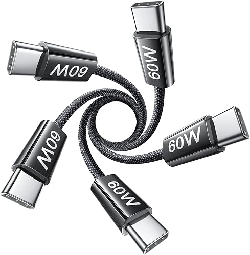 LISEN Cable USB C, cable de carga rápida tipo C a C de 60 W paquete de 5, 3.3 pies tipo C a tipo C para Samsung S23 S22 S21 Note 20 Ultra, Google
