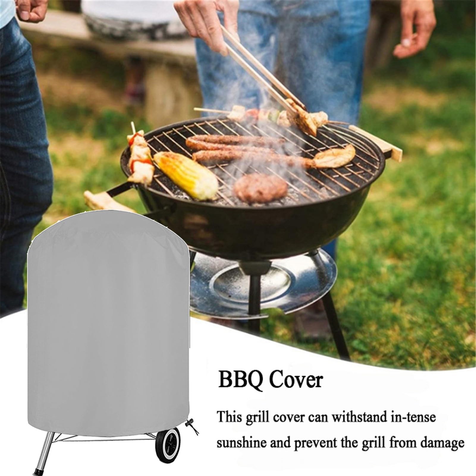VANSHEIM Fundas Barbacoa Exterior Impermeable,Funda Para Barbacoa De Gas Funda Redonda Para Barbacoa Cubierta Redonda Para Parrilla De Barbacoa,Funda Barbacoa De Hervidor Para Weber 77x90cm
