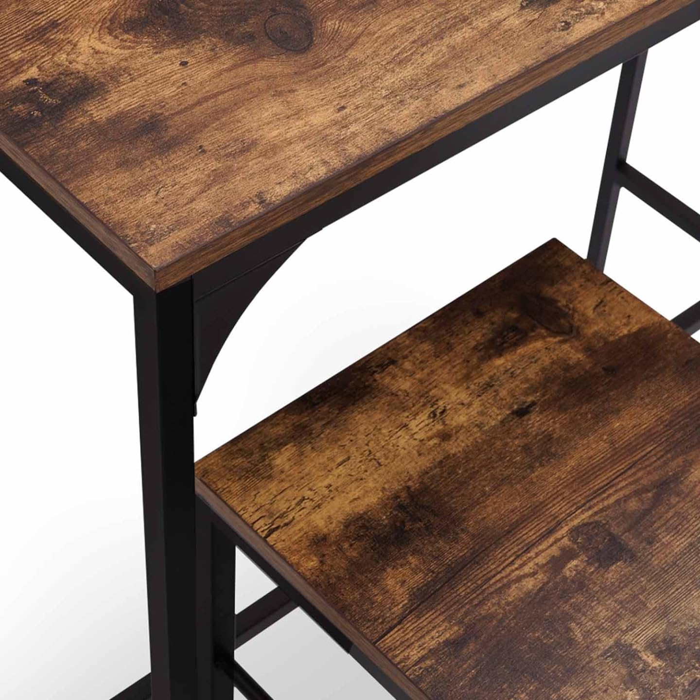 IDMarket - Mesa alta de bar Dayton 100 cm y 4 taburetes, madera oscura, efecto envejecido y negro, diseño industrial