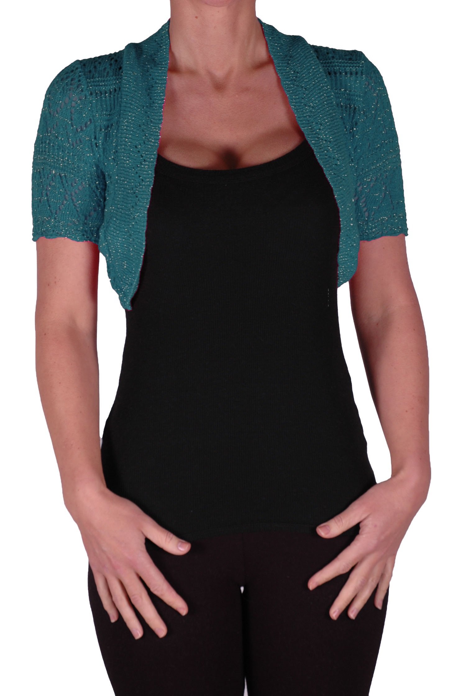 Eye Catch Women's Teal Eyecatchknitwear - Erin Lurex One Size Bolero Knit Shrug