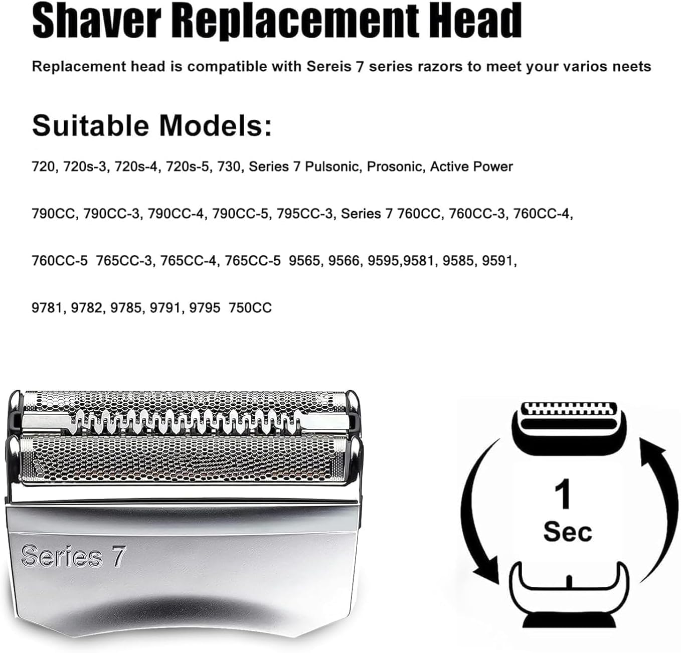 70S Replacement Shaver Heads Compatible with Braun Series 7 Electric Razors, 70S Replacement Blades for Braun s7 Foil and Cutter 720cc, 730cc, 735s, 750cc, 760cc, 790cc