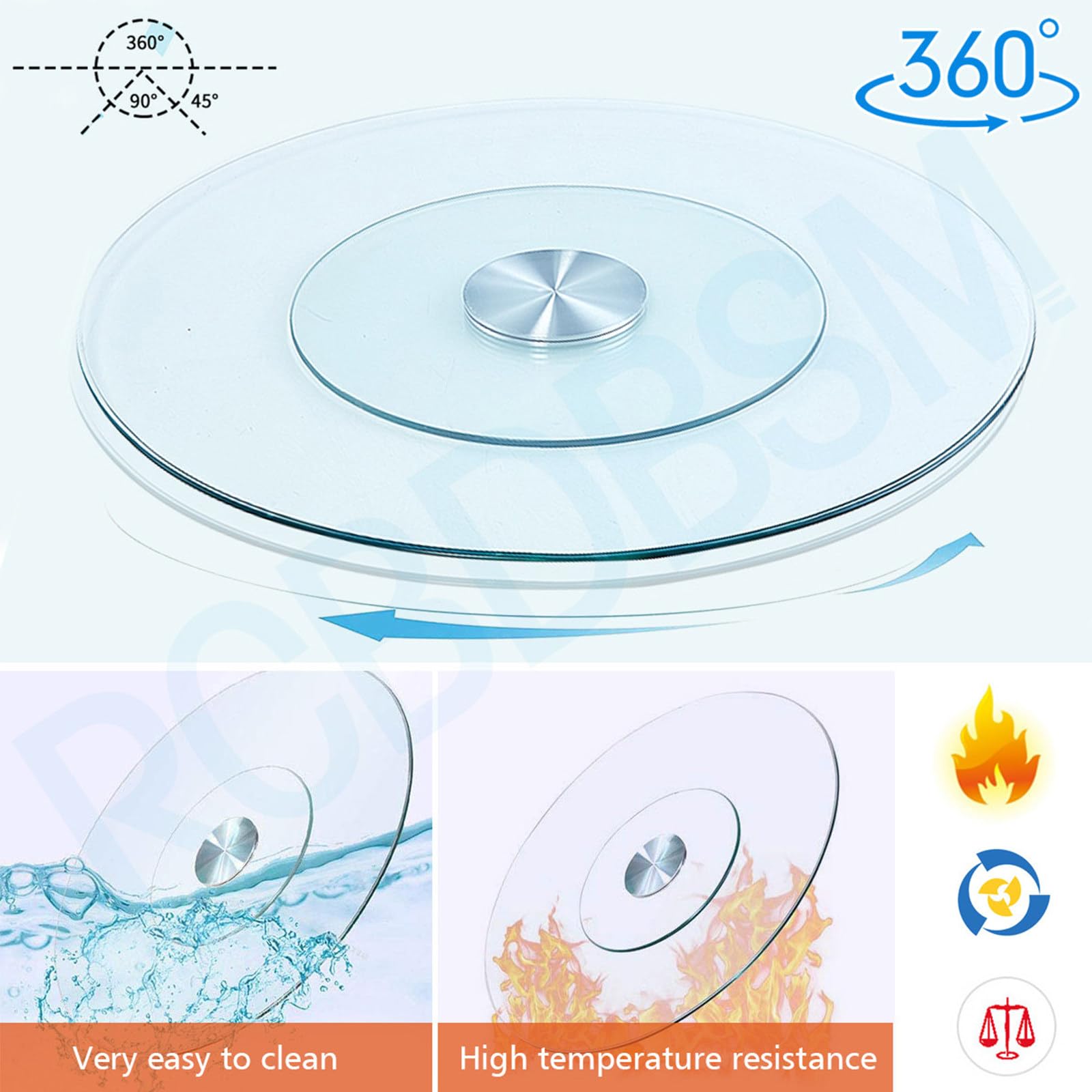 Plateau Tournant en Verre Trempé de 10 mm D'épaisseur 120cm/47.2in | Plateau Tournant 360° Gâteaux Assiette Présentation Verre Pâtisserie 60cm-120cm pour Table à Manger de Cuisine