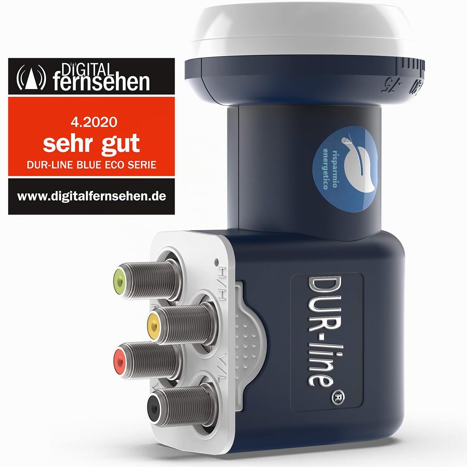 DUR-line Blue ECO Quattro LNB – estremamente efficiente – solo per commutatore – qualità premium – [ test molto buono* ] digitale, Full HD, 4K, 3D