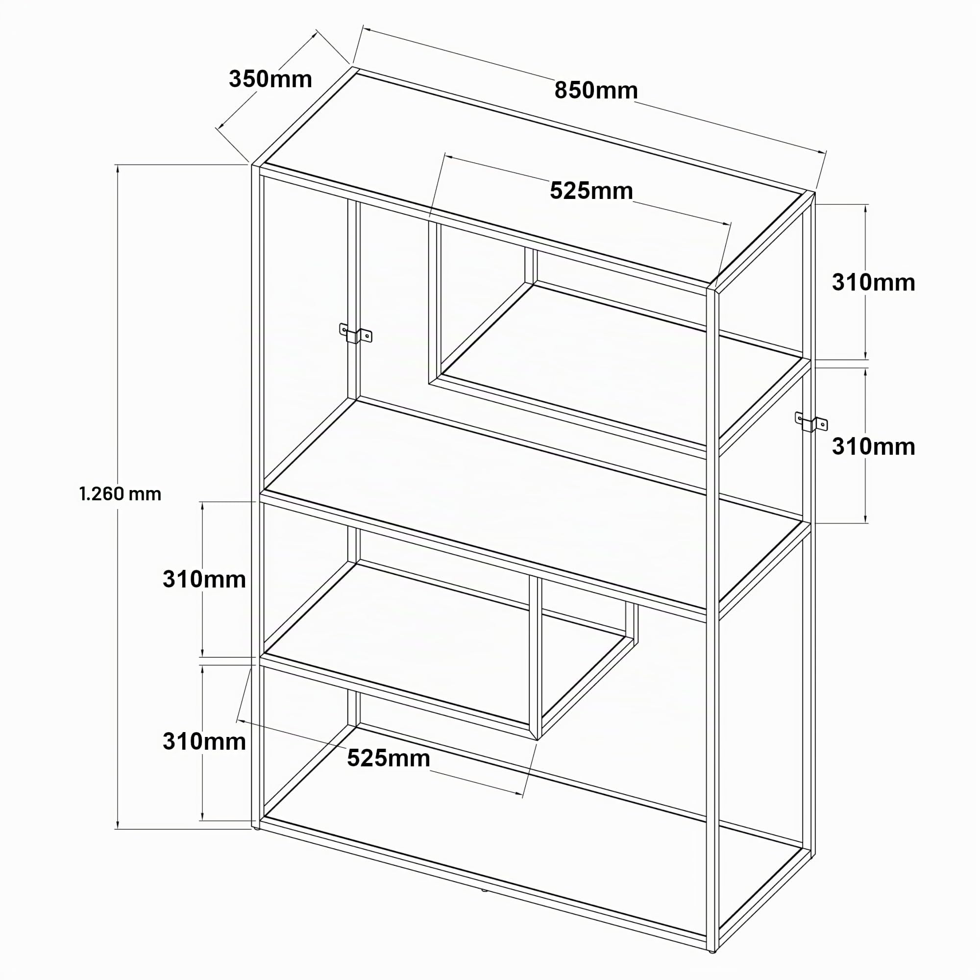 [en.casa] Scaffale da Terra Libreria in Acciaio a 5 Ripiani Mobile Espositore Moderno in Stile Industriale 126 x 85 x 35 cm Nero Opaco