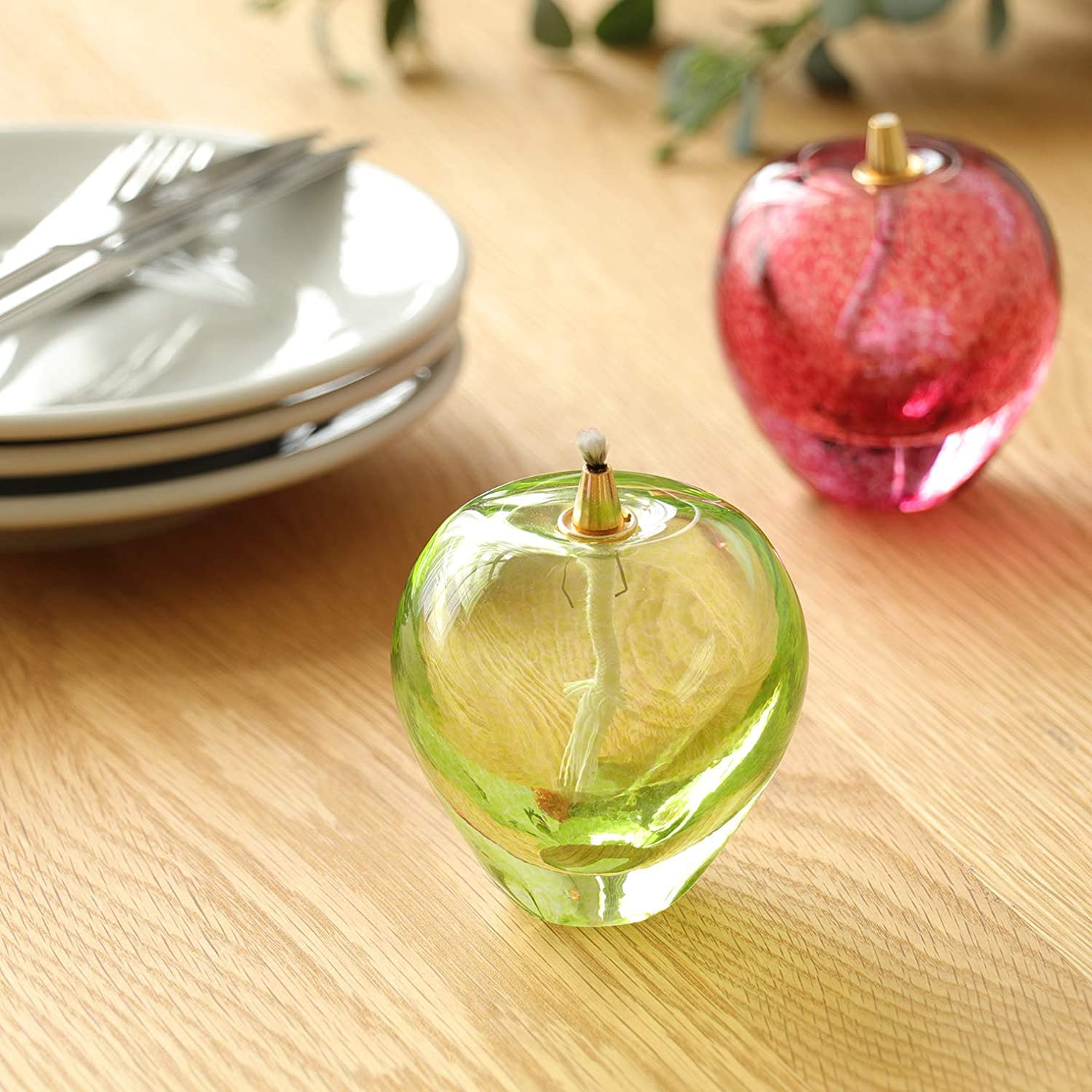 Amazon.co.jp: 津軽びいどろ×オイルランプ 青りんご F-49701 : ホーム