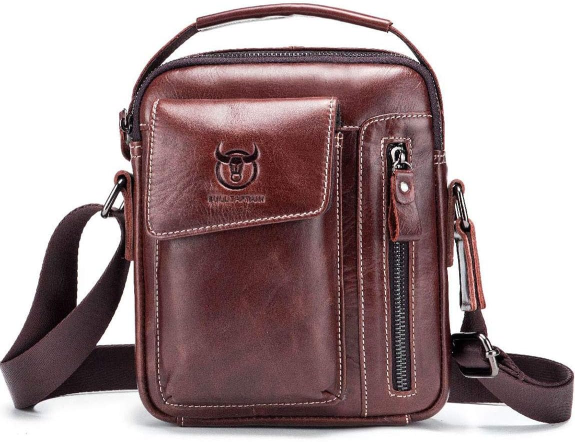 BULLCAPTAIN Genuine Leather Sling Bag Women Men Bags Small Shoulder Crossbody Bag for Men Everyday Casual Travel Messenger Bag Handbag, Dark Brown, Large