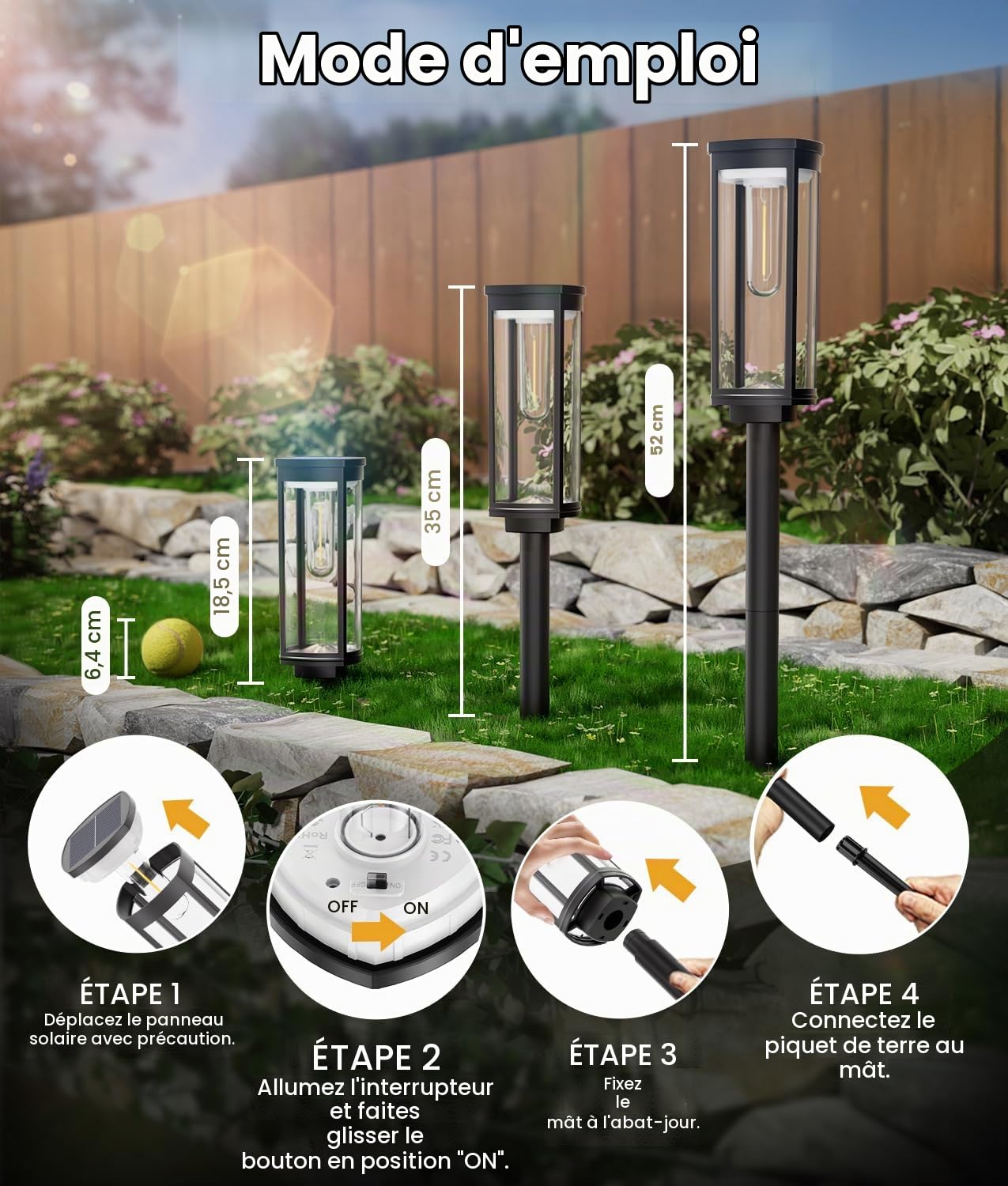 Lampes Solaires pour Extérieur Jardin, 8 Pièces Lampes de Jardin Solaires Blanc Chaud, IP65 étanches Lampes de Chemin Décoration pour Jardin, Terrasse, Chemin, Pelouse