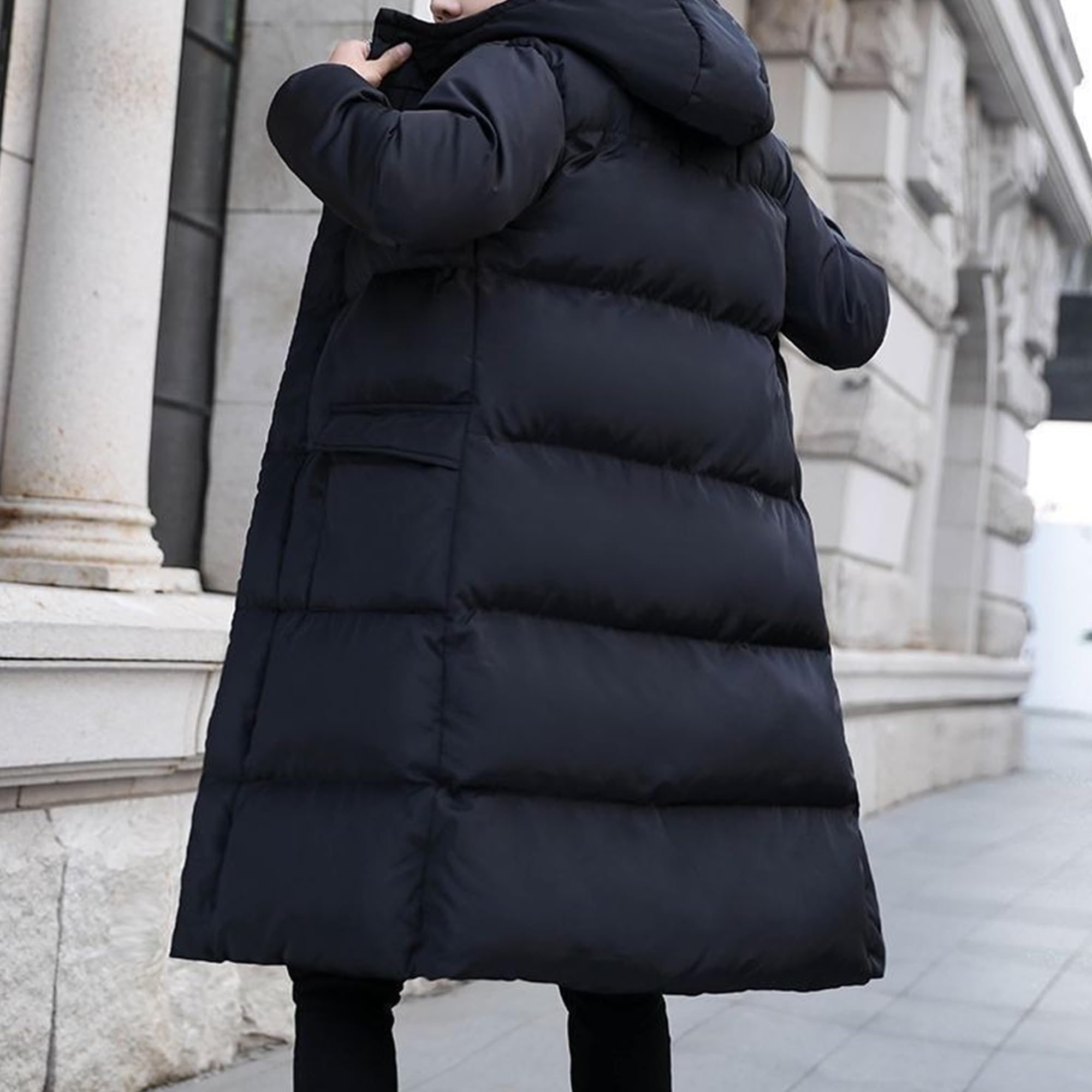 Piumino da uomo lungo con cappuccio trapuntato parka antivento cerniera piumino piumino lungo cappotto invernale con cappuccio per uomo