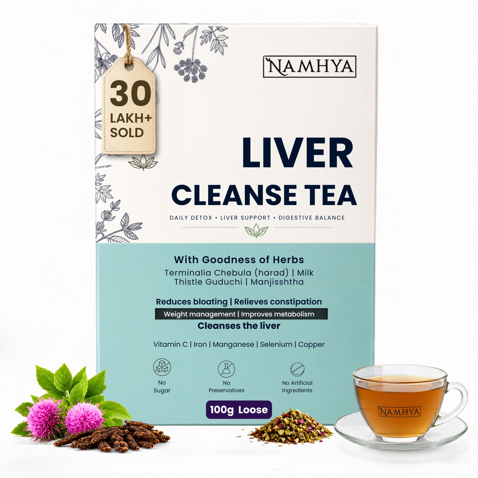 Namhya Liver Cleanse Herbal Tea | Fatty Liver Detox | 100gmx2 Loose Tea — Amazon image 11