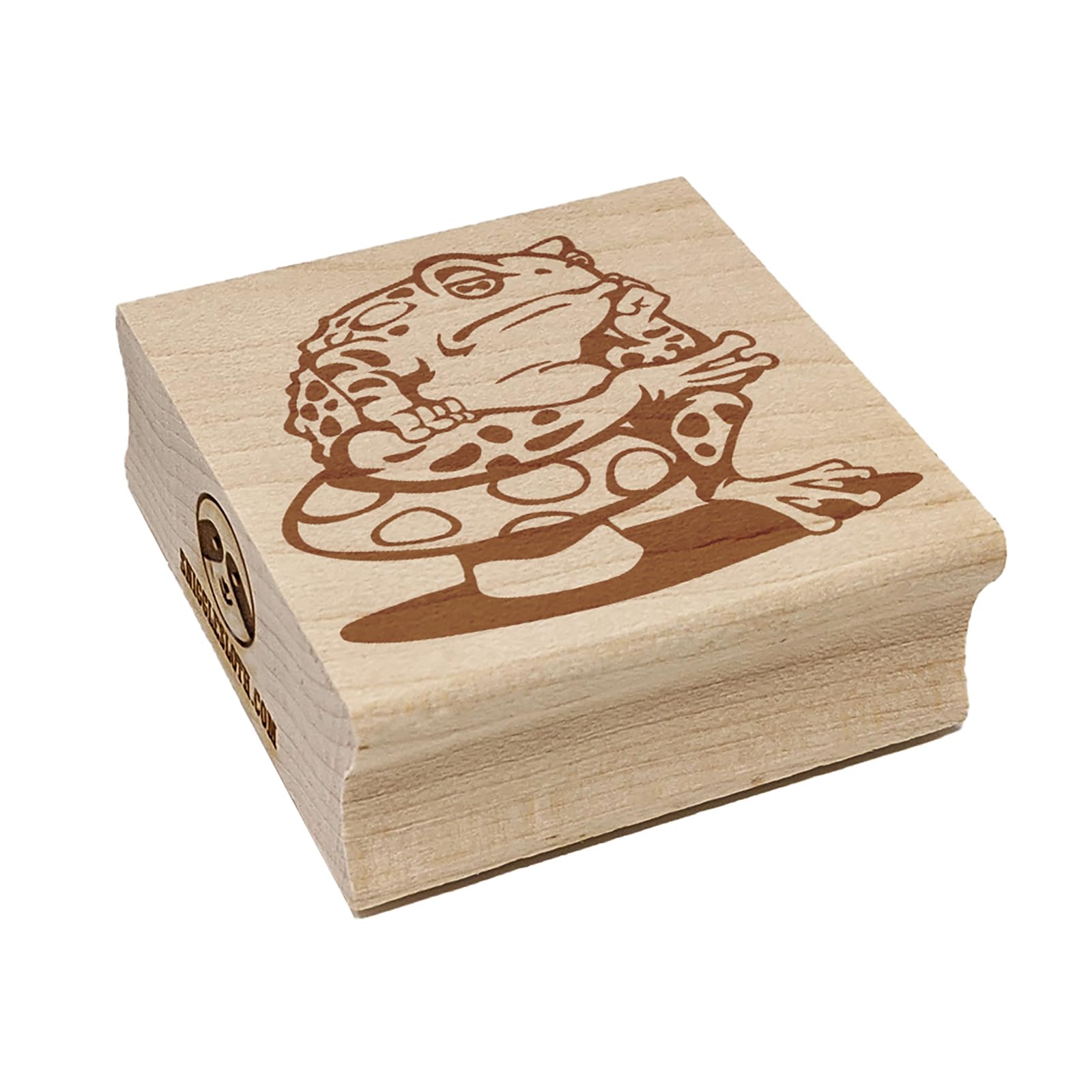 Bored Toad Frog on Toadstool Mushroom Square Rubber Stamp for Stamping Crafting - 1.25in Small