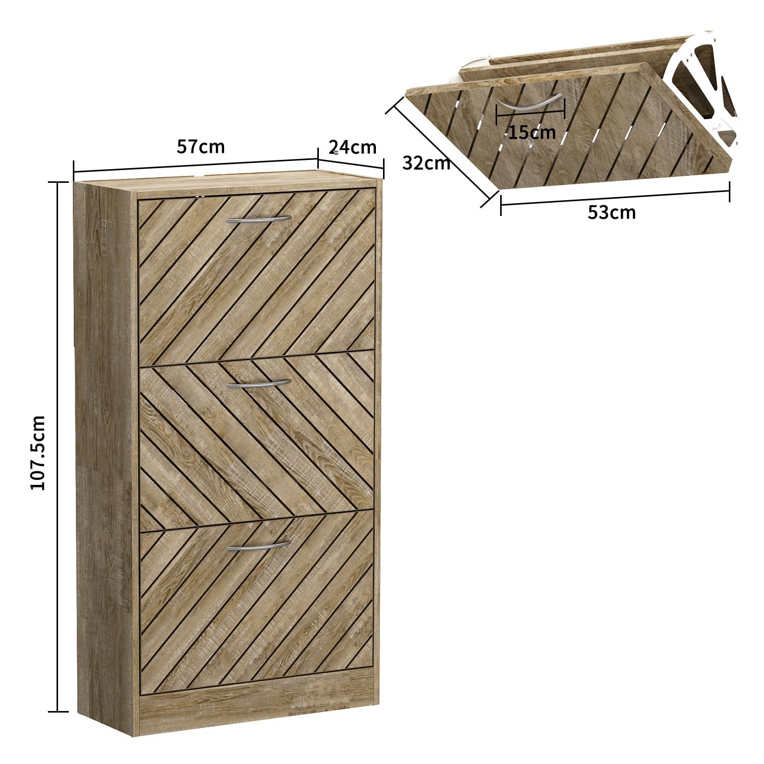 Amazon｜Timechee下駄箱 シューズボックス 幅57cm 木製 ラップ式 扉  