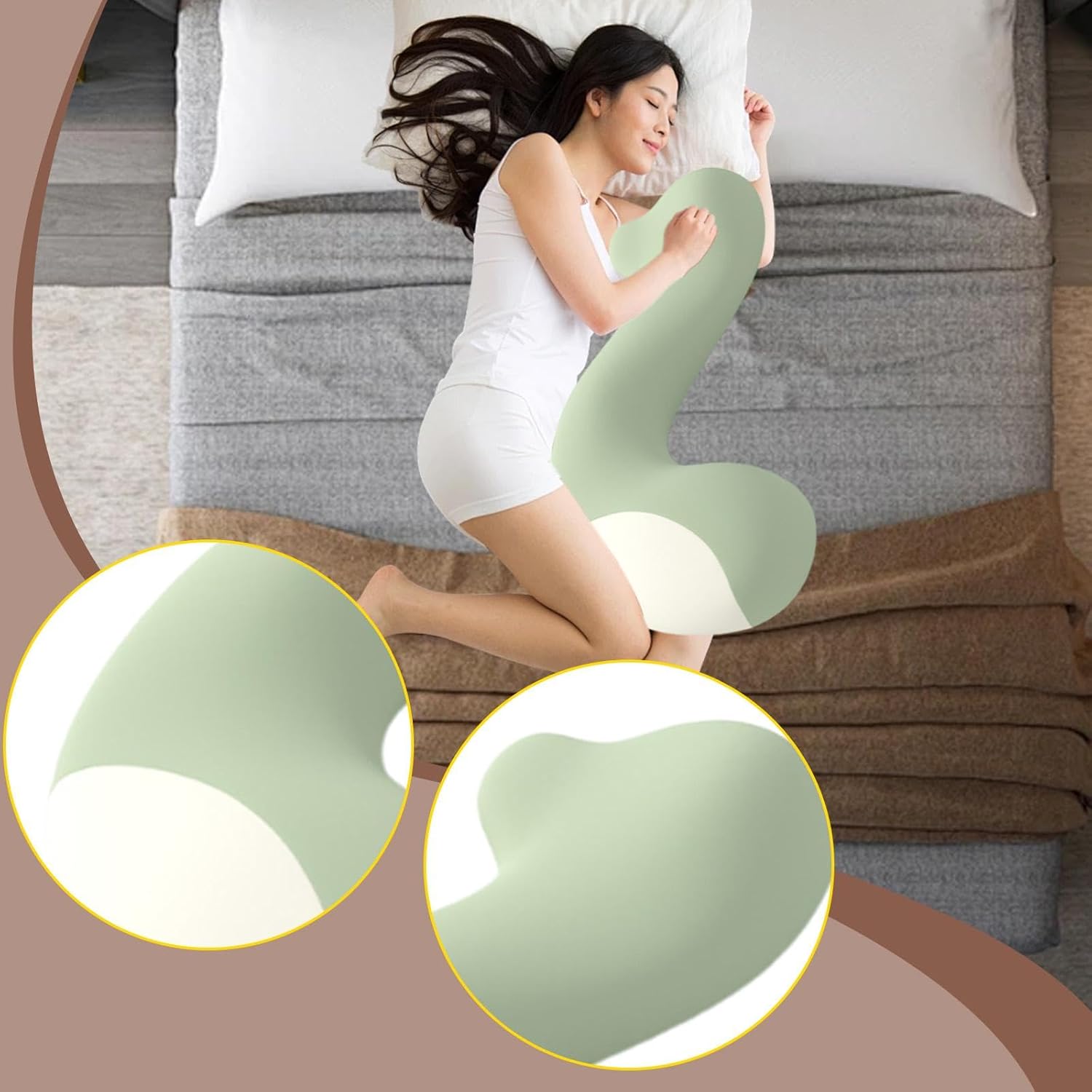 Long Body Pillow for Sleeping Memory Foam HIPS Lower Back Support Ergonomic Side Sleeper Pillow 38.58x16.14x5.12 Inch- Gray Green