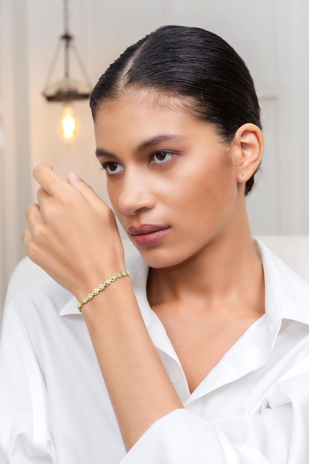 Hoops & Loops 925 Sterling Silver Cubic Zirconia XO Design Tennis Bracelet for Women, 7.25'' Silver, Yellow Gold, Rose Gold