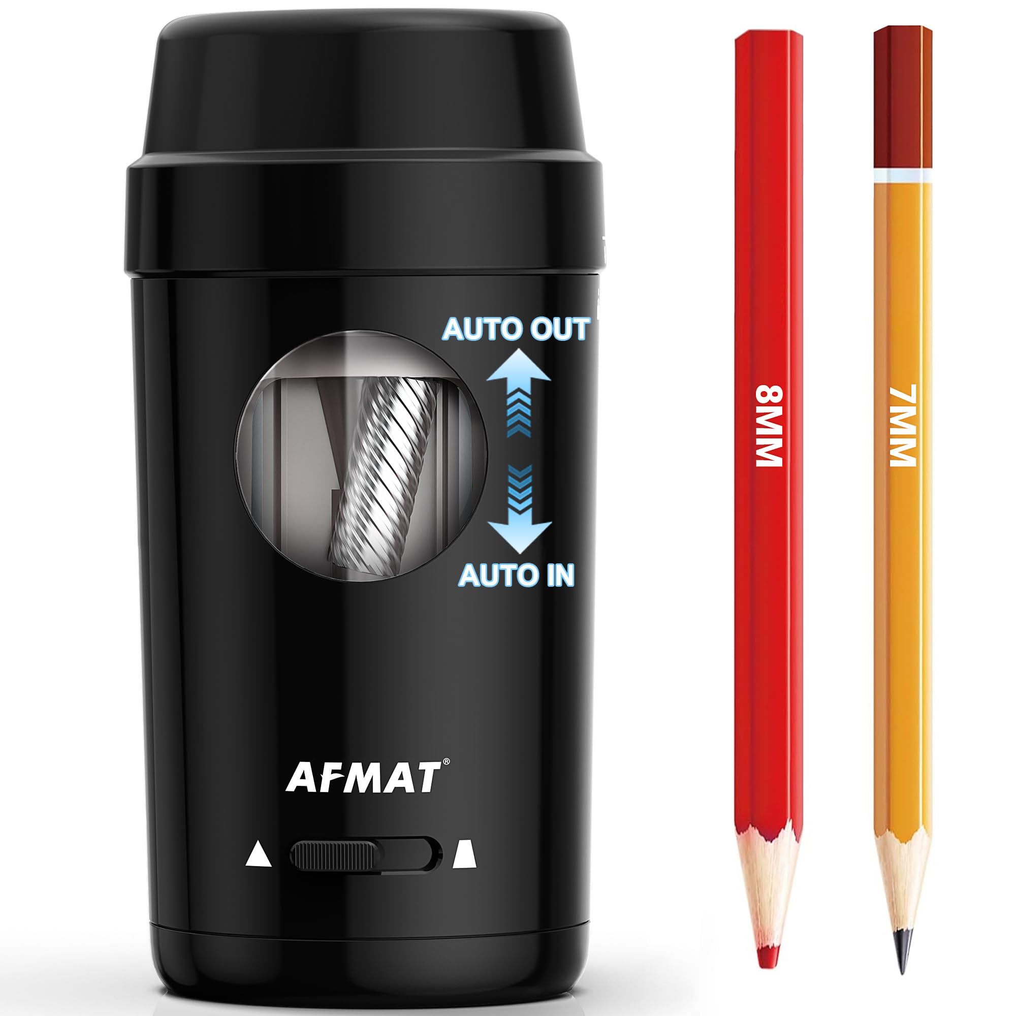 AFMAT PSX8 Electric Pencil Sharpener, Auto in & Out, Fully Automatic Pencil Sharpener for Colored Pencils, Rechargeable Hands-Free Sharpeners for φ7-8mm Pencils, Good for Classroom/Home, Black