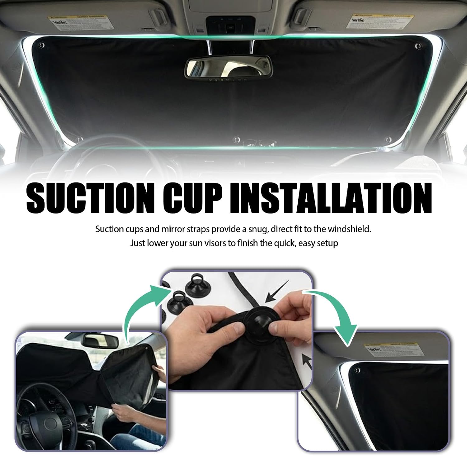 2026 Thickened Car Windshield Sun Shade Suction Cup Mount,Foldable Car Sun Shade Windshield for Blocking Sunlight,57"x31" Universal Cars Windshields Cover Suns Shades