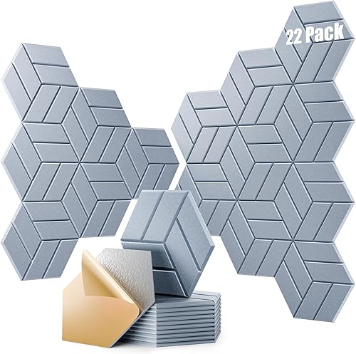 Miniatura 27 de 12 paneles acústicos autoadhesivos, paneles de espuma a prueba de sonido de 12 x 10 x 0.4 pulgadas para paredes, paneles de pared hexagonales