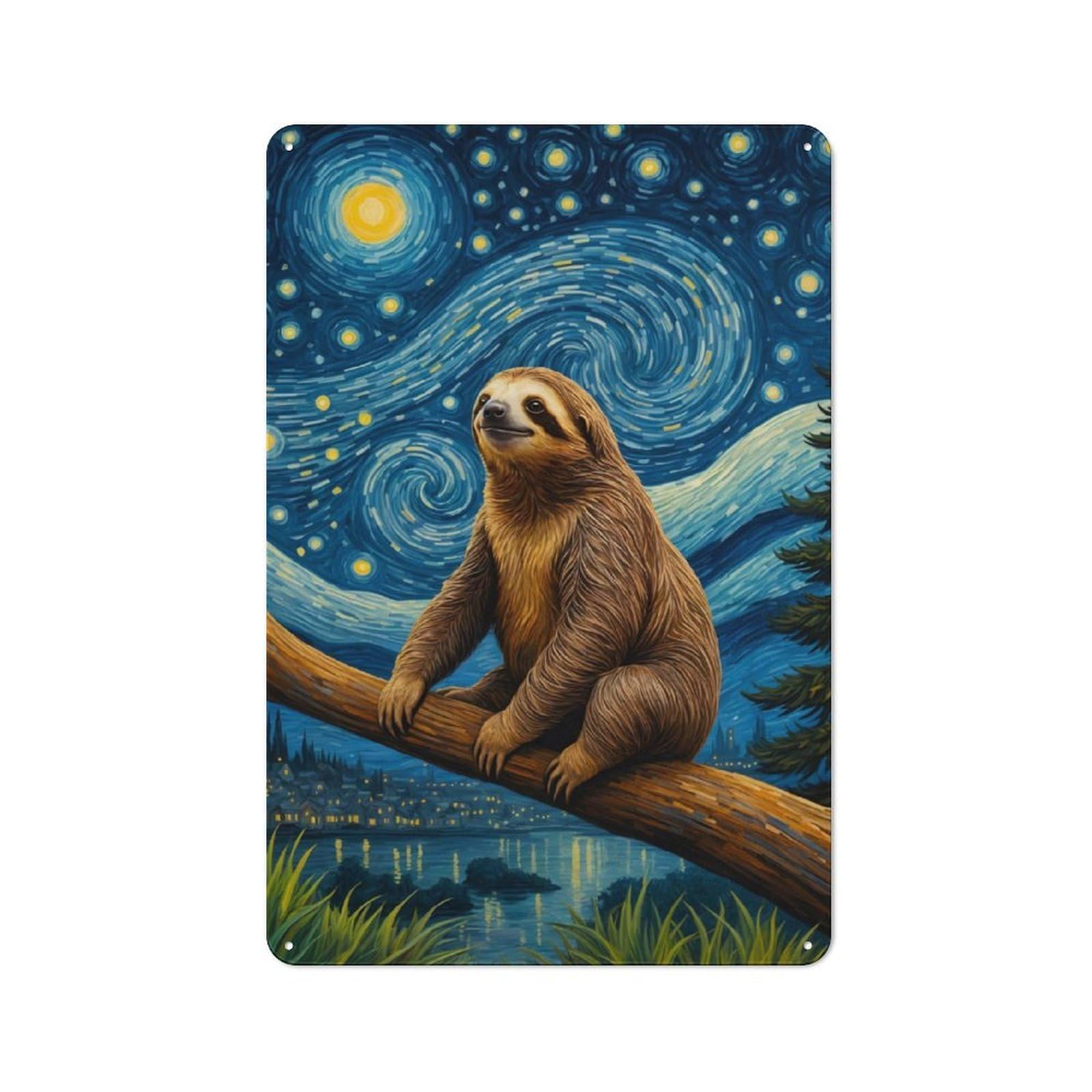 Junmoney Sloth Starry Night Rustic Tin Wall Sign 30X20cm, Kitchen Wall Decor For Bakery, Diner, Cafe Or Family Room