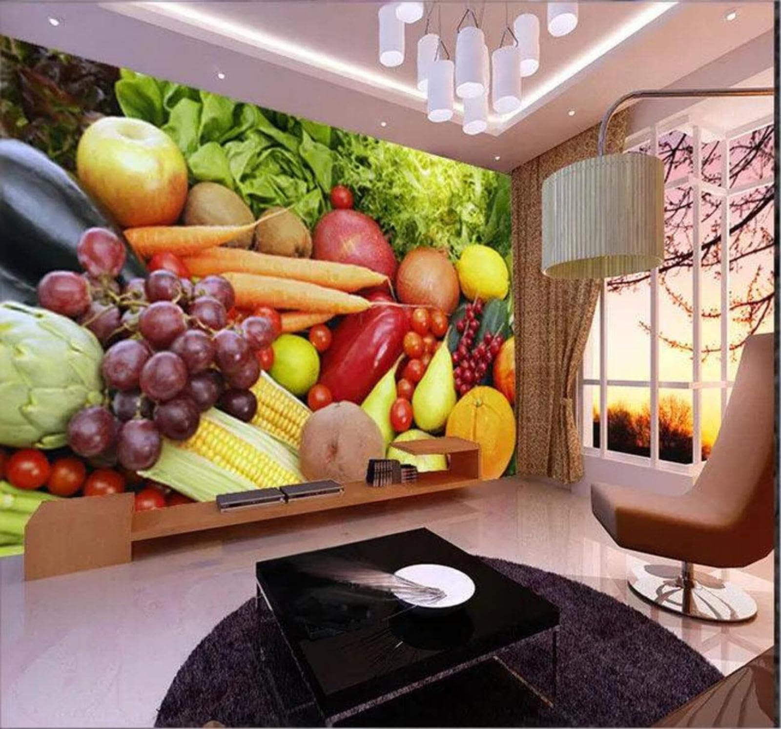 Wallpaper-3D-Xlm 250Cm×170Cm(B×H) Creative Hand Painted Fruit Vegetables Restaurant 3D Wallpaper Easy Install Feature Office Living Room Sofa Bedroom Tv Background Wall Decoration-250Cm×170Cm